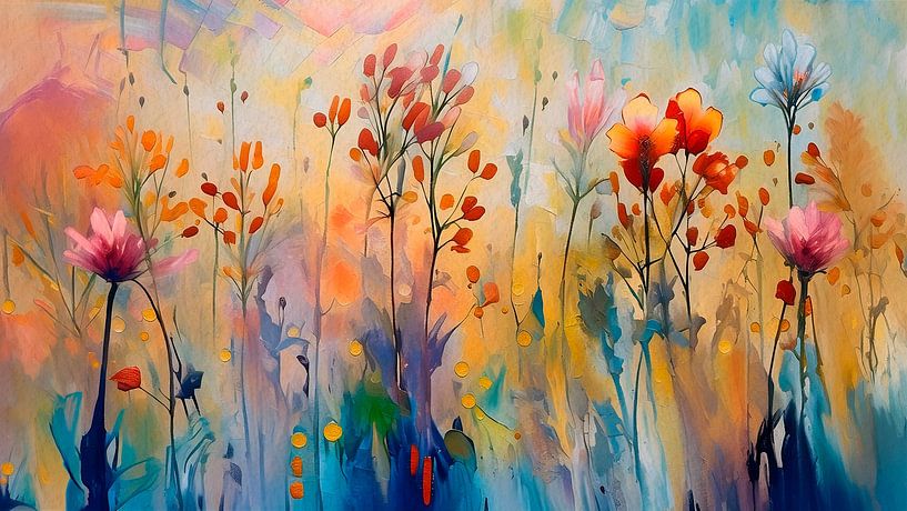 Aquarell von Blumen im Gras - 5 von Studio Pieternel