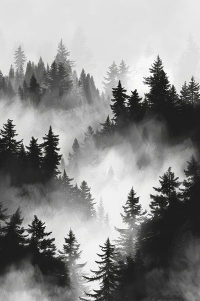 Mystische Waldlandschaft im Nebel von Poster Art Shop