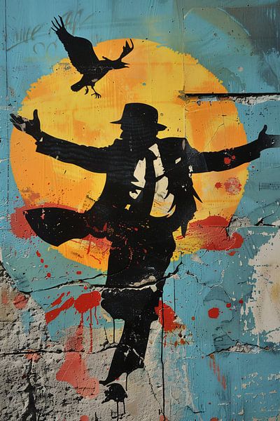 Silhouette of dancing man and crow by Imperial Art House