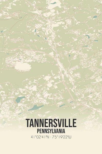 Carte ancienne de Tannersville (Pennsylvanie), USA. par Affiches de lieux