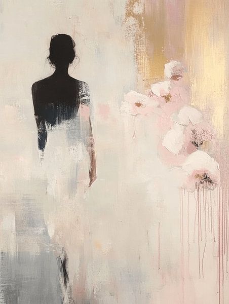 Modernes und abstraktes Porträt in Rosa und Gold von Carla Van Iersel