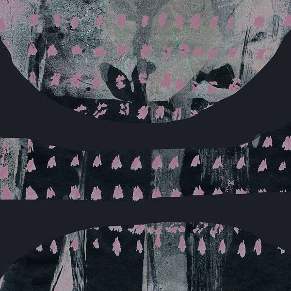 Abstraktion im Boho-Stil. 70er Jahre Retro in Rosa und Schwarz von Dina Dankers