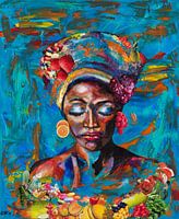 Feeling smoothie, portrait d'une femme africaine dans Mixed media art