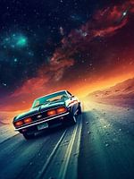 muscle car in mars with moon space world earth