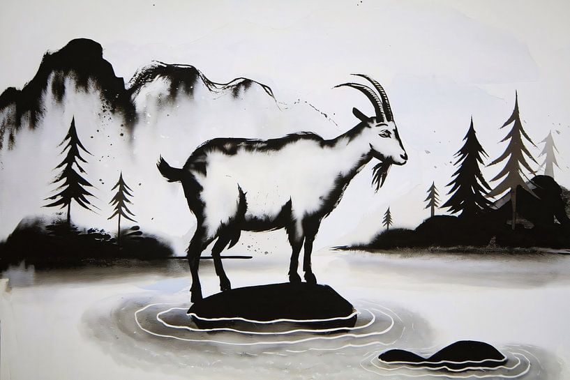 Chèvre sur un rocher dans la nature par Imperial Art House