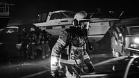 Firefighter at very large fire marina Harderwijk