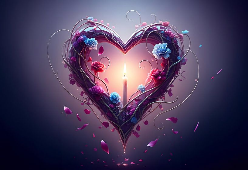 Eine brennende Kerze in einem Herzkranz von Eye on You