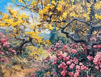 Arbres roses et jaunes en fleurs