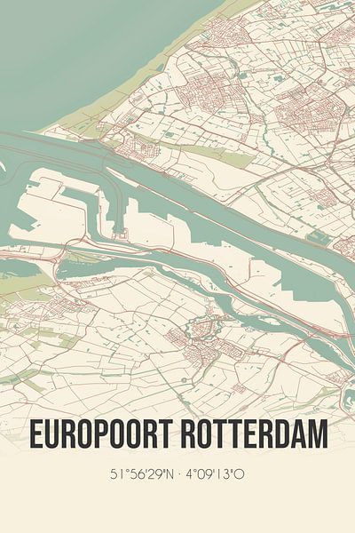 Alte Karte von Europoort Rotterdam (Südholland) von Ortsdrucke