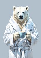 Eisbär am Morgen mit Kaffeetasse