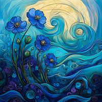 Fleurs bleues dans le vent