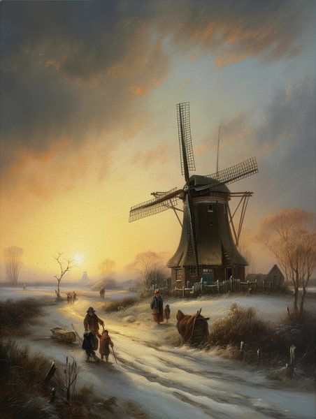 Niederländische Winterlandschaft mit Windmühle von Preet Lambon