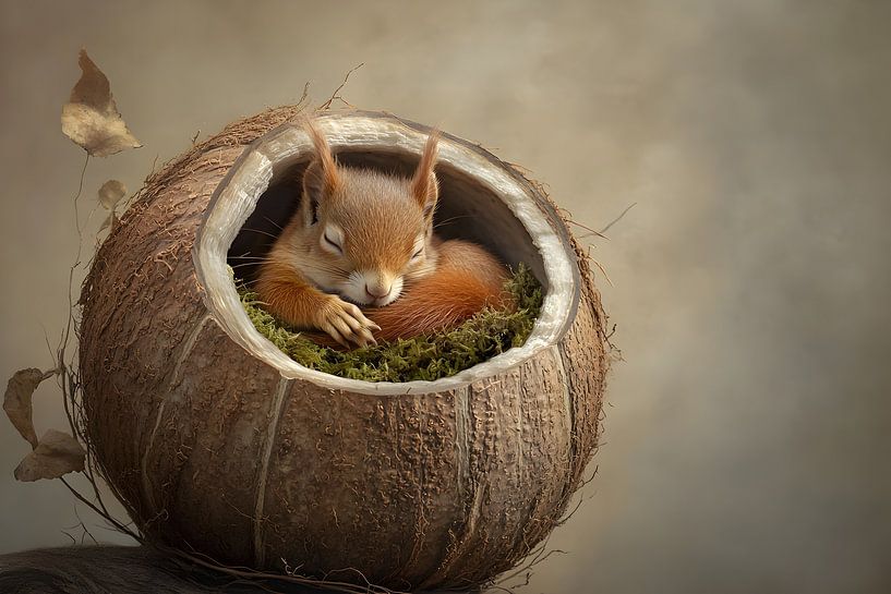 Ein Eichhörnchen im Moosnussbett von Heike Hultsch