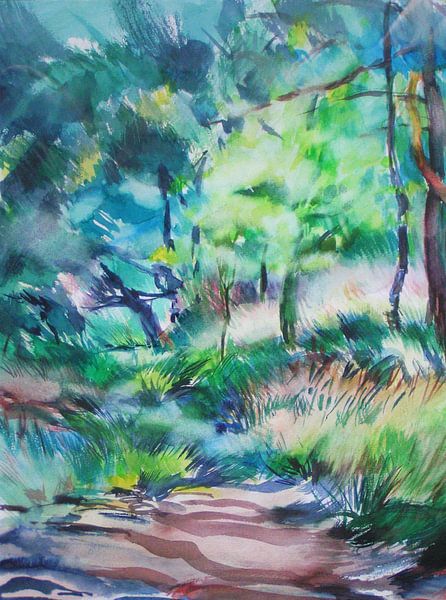 Aquarell Waldweg von Erwin van Hooff