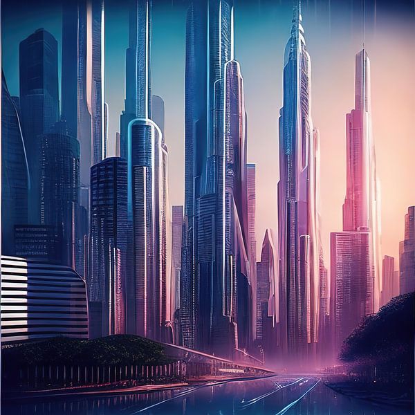 Futuristic colourful cityscape - 17 by Leo Luijten