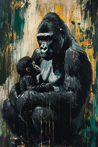 Gorilla lovingly protects young by Imperial Art House