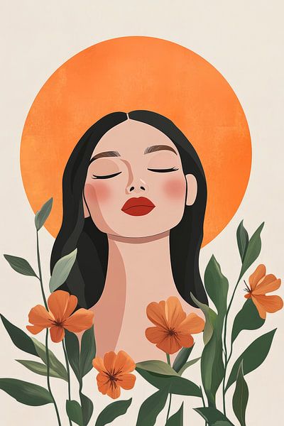 Femme avec fleurs et ombre au soleil - Couleur par Poster Art Shop