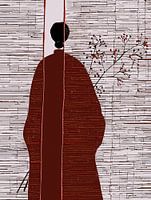 Minimalistische asiatische Wandkunst - Moderne japanisch inspirierte Silhouette mit roten Beeren