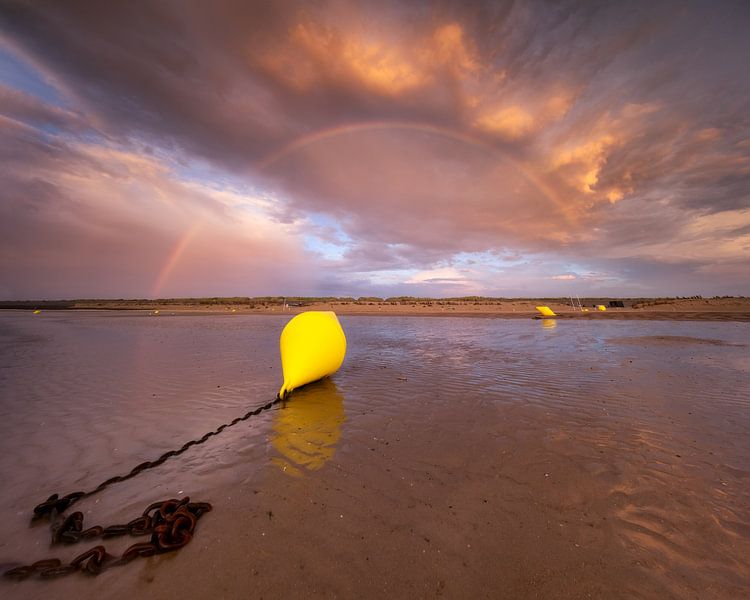 A buoy during low tide on the beach by Ellen van den Doel