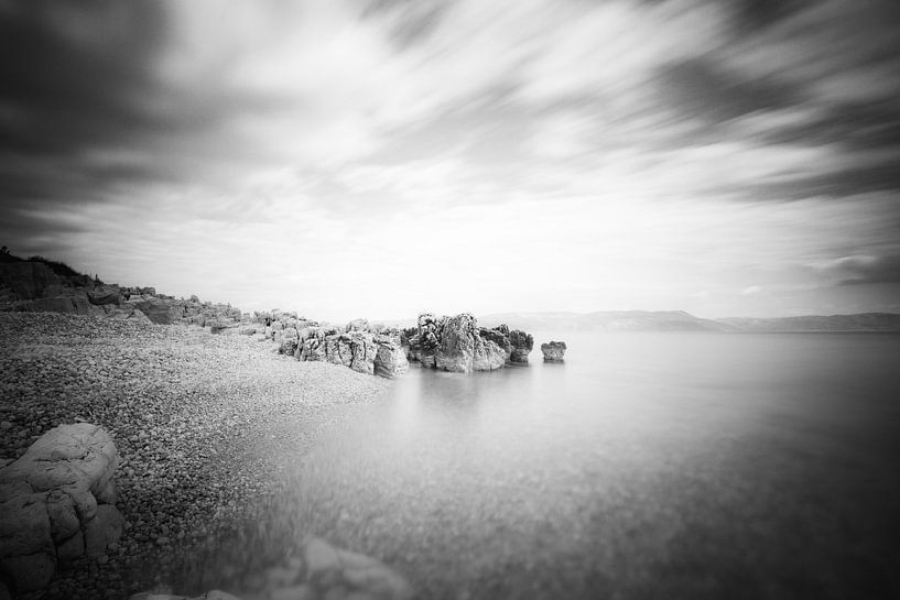 B&amp;W long exposure of a beach in Rabac, Croatia by Patrik Lovrin