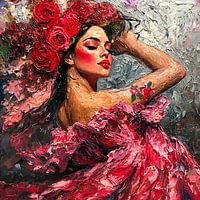 Flamenco-Tänzerin im rosa impressionistischen Stil