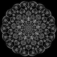 Mandala aus Herzformen, Linien und Punkten