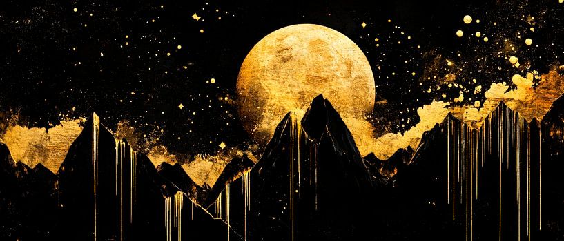 Golden mountains under full moonlight by Poster Art Shop