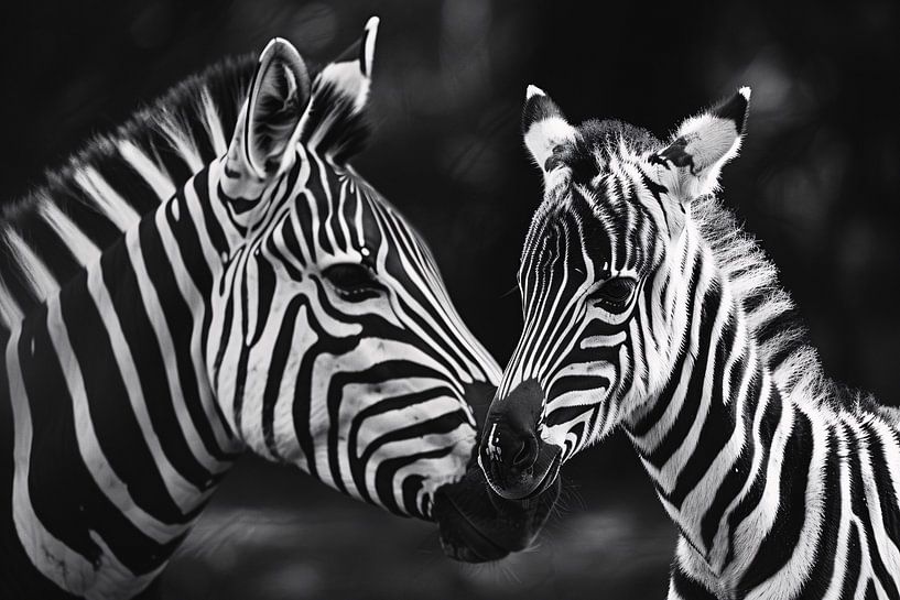 Intieme ontmoeting zebra moeder en jong van Art & Soul Creations