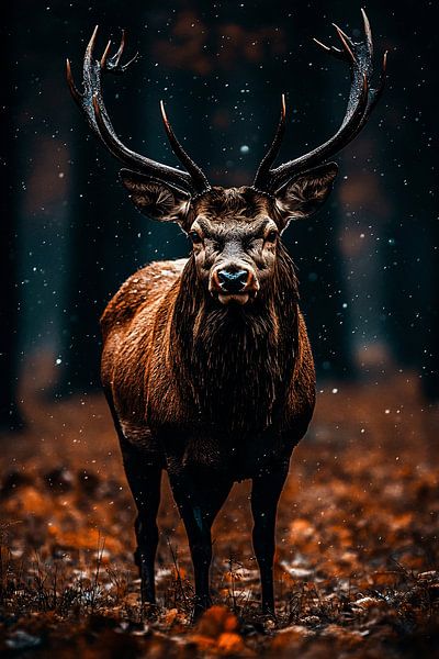 Hirsche im nebligen Winterwald von Imperial Art House