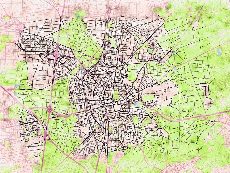 Carte de Darmstadt avec le style 'Soothing Spring' par Maporia