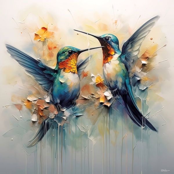 abstraktes Aquarell eines Vogels von Gelissen Artworks