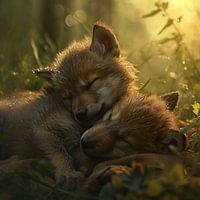 Wolfswelpe in der Morgensonne