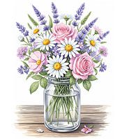Vibrant Blumenstrauß in Mason Jar Illustration