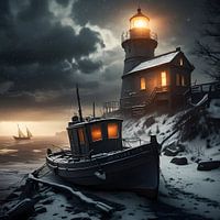 Fischerboot im Winter