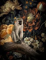 Monkey among flowers
