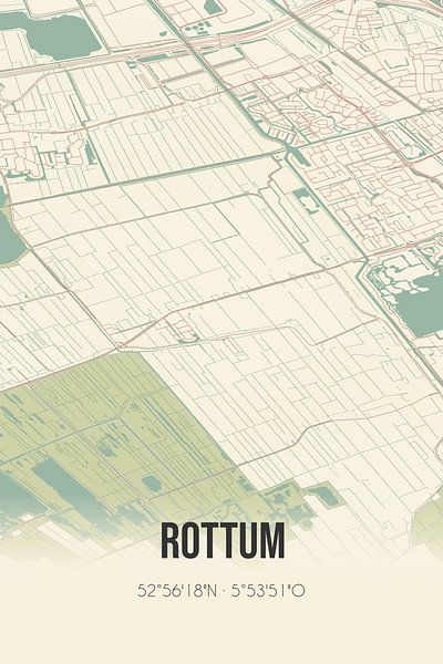 Alte Karte von Rottum (Fryslan) von Ortsdrucke