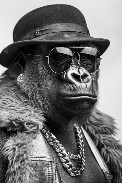 Fashionably dressed gorilla with sunglasses and hat by Poster Art Shop