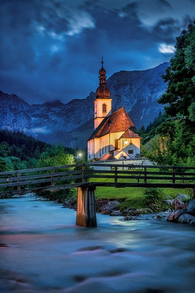 Church in the mountains in the evening by Voss photography