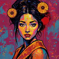 Modernes Pop-Art-Porträt einer asiatischen Frau in leuchtenden Farben