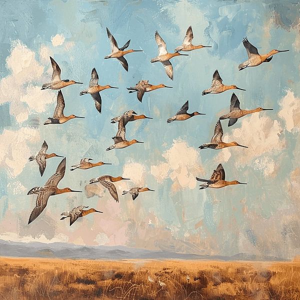 Black-tailed godwit&#039;s and meadows by Karina Brouwer
