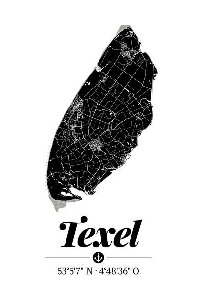 Texel | Minimalist Island Map Design | Black &amp; White by ViaMapia