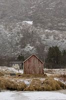 Die rote Hütte bei Ramberg, Norwegen