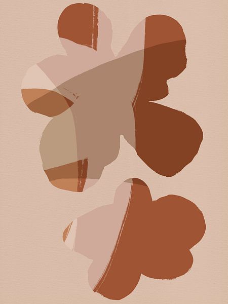 Bloemen in Boho stijl. 70s retro abstract botanisch. Roze en terra II. van Dina Dankers