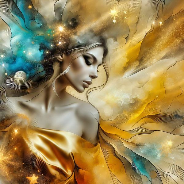 Frau im goldenen Kleid von Digital Art Nederland
