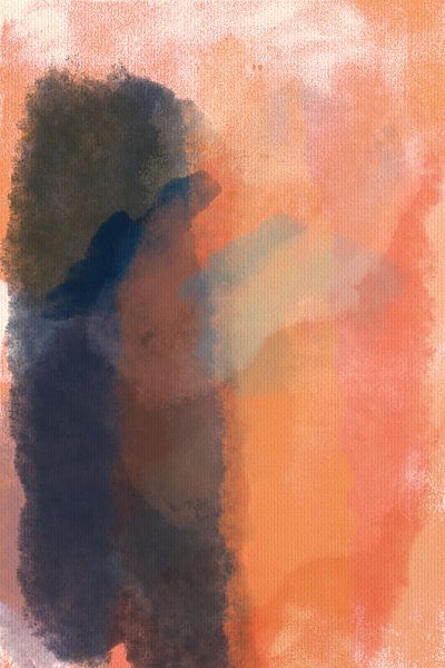 Peinture abstraite à l'aquarelle en bleu marine, orange et rose par Dina Dankers