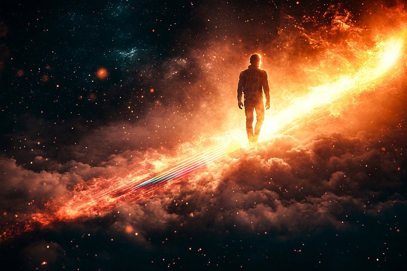 Astronaut im feurigen Kosmos von Imperial Art House