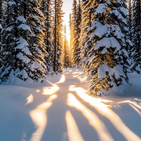 Winterwald Sonnenstrahlen von Poster Art Shop