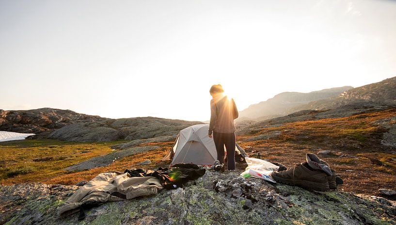 Our camp at sunset next to the Trolltunga in Norway by Guido Boogert