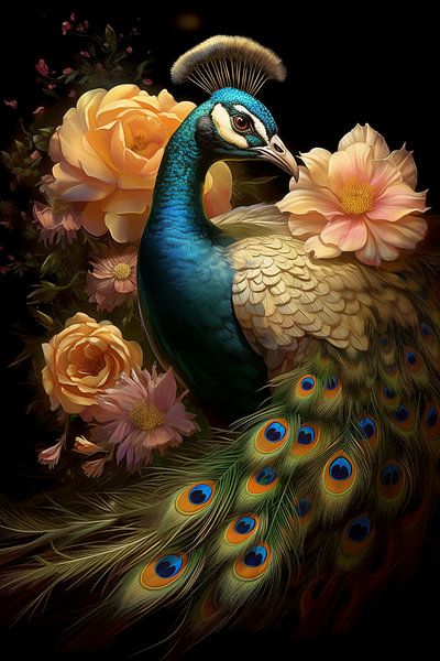 Paon majestueux et splendeur florale par Emil Husstege