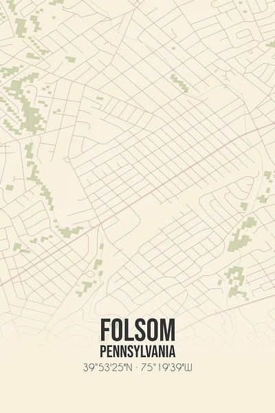 Carte ancienne de Folsom (Pennsylvanie), USA. par Affiches de lieux